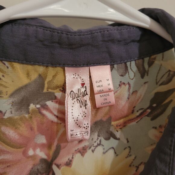 Womens Semi Sheer‎ Top Size Medium M Floral Button Up Fairy Boho - Picture 4 of 7